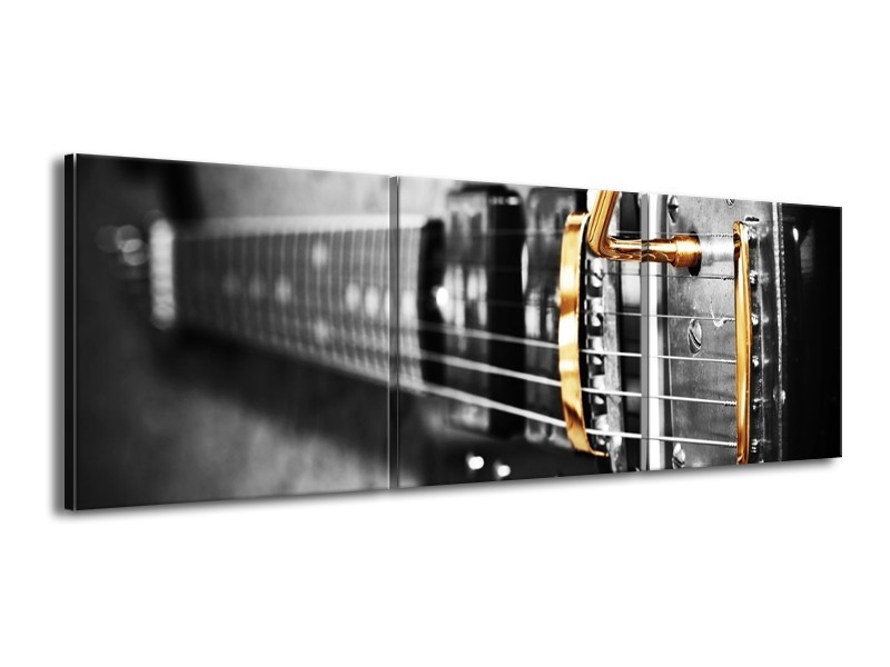 Glas schilderij Gitaar | Zwart, Grijs, Geel | 150x50cm 3Luik