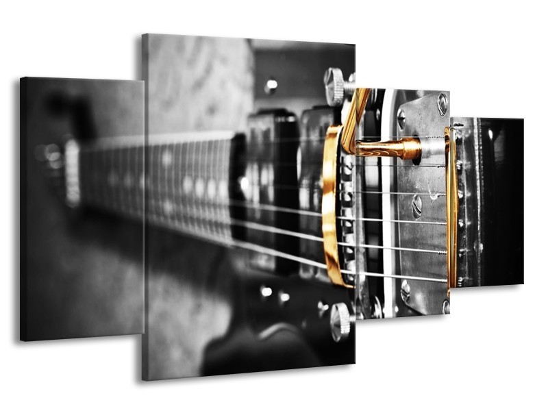 Glas schilderij Gitaar | Zwart, Grijs, Geel | 160x90cm 4Luik