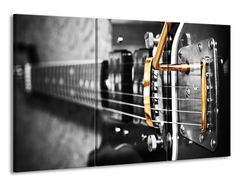 Glas schilderij Gitaar | Zwart, Grijs, Geel | 165x100cm 3Luik