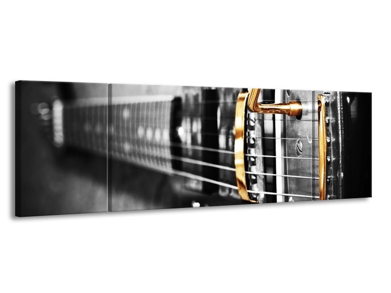 Glas schilderij Gitaar | Zwart, Grijs, Geel | 170x50cm 3Luik