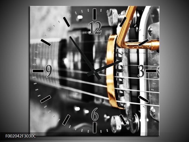 Klok schilderij Gitaar | Zwart, Grijs, Geel | 30x30cm 1Luik