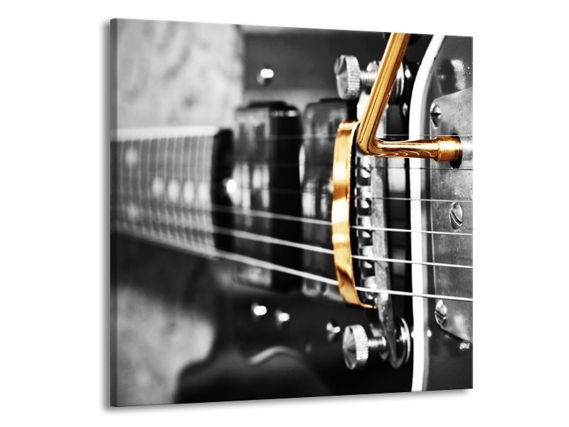 Glas schilderij Gitaar | Zwart, Grijs, Geel | 70x70cm 1Luik