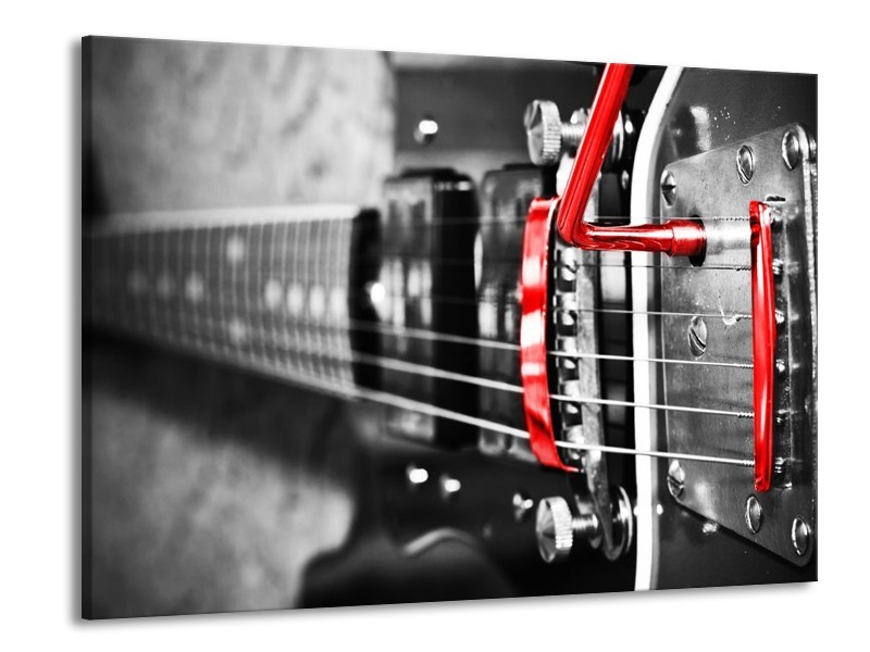 Glas schilderij Gitaar | Zwart, Grijs, Rood | 100x70cm 1Luik