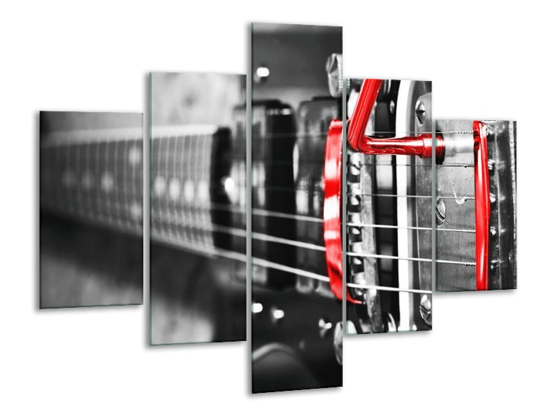Glas schilderij Gitaar | Zwart, Grijs, Rood | 100x70cm 5Luik