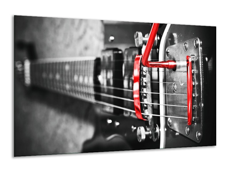 Glas schilderij Gitaar | Zwart, Grijs, Rood | 120x70cm 1Luik