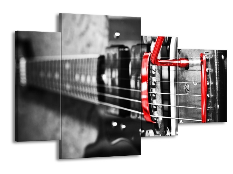 Glas schilderij Gitaar | Zwart, Grijs, Rood | 120x75cm 4Luik