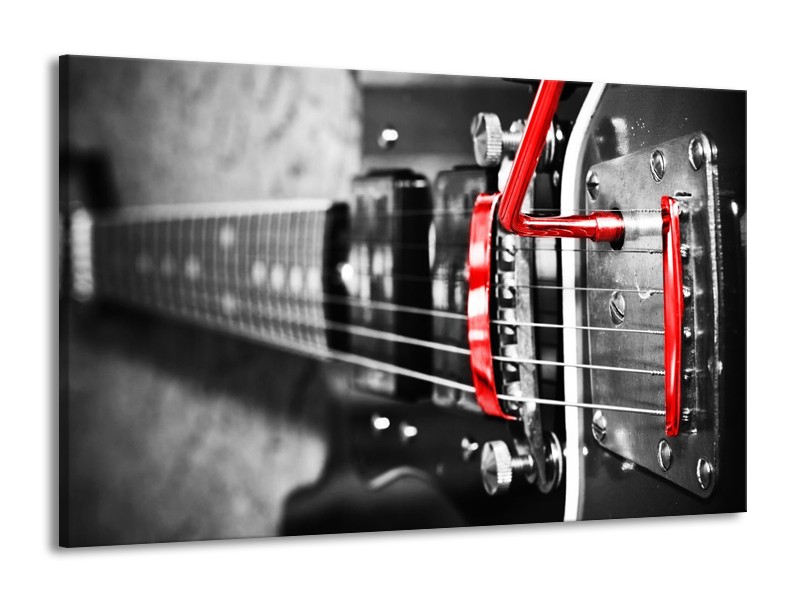 Glas schilderij Gitaar | Zwart, Grijs, Rood | 140x90cm 1Luik