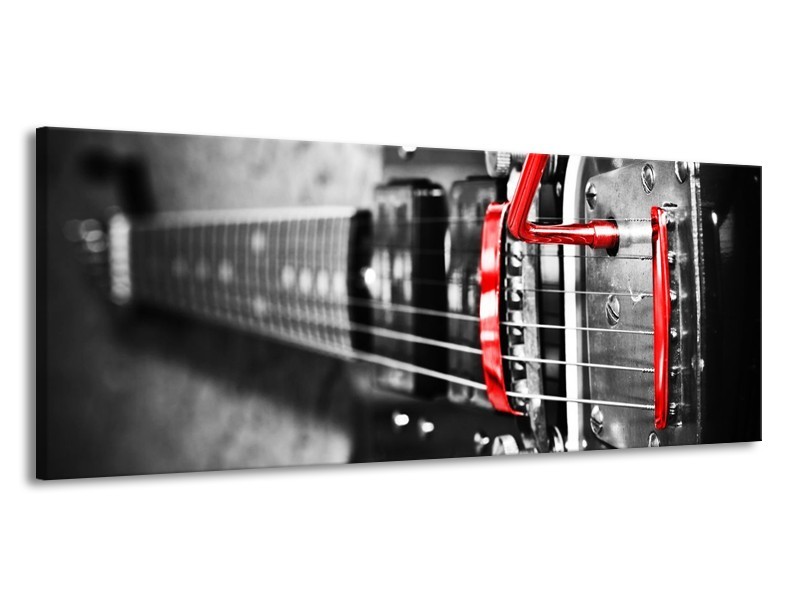 Glas schilderij Gitaar | Zwart, Grijs, Rood | 145x58cm 1Luik