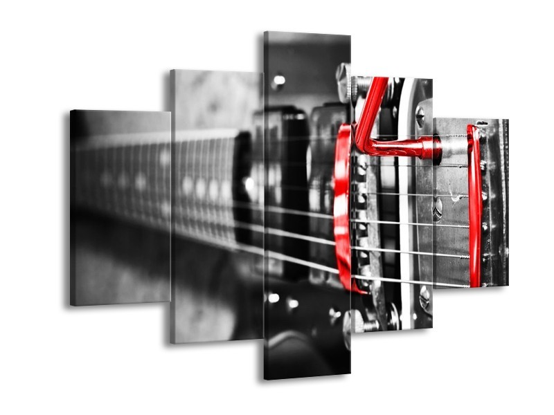 Glas schilderij Gitaar | Zwart, Grijs, Rood | 150x105cm 5Luik