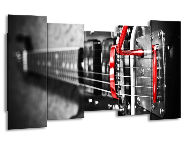 Glas schilderij Gitaar | Zwart, Grijs, Rood | 150x80cm 5Luik