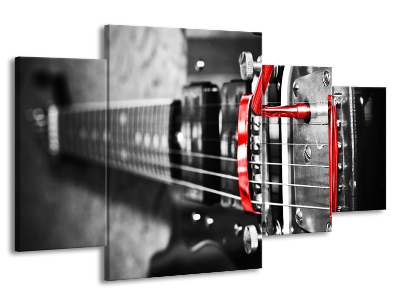 Glas schilderij Gitaar | Zwart, Grijs, Rood | 160x90cm 4Luik