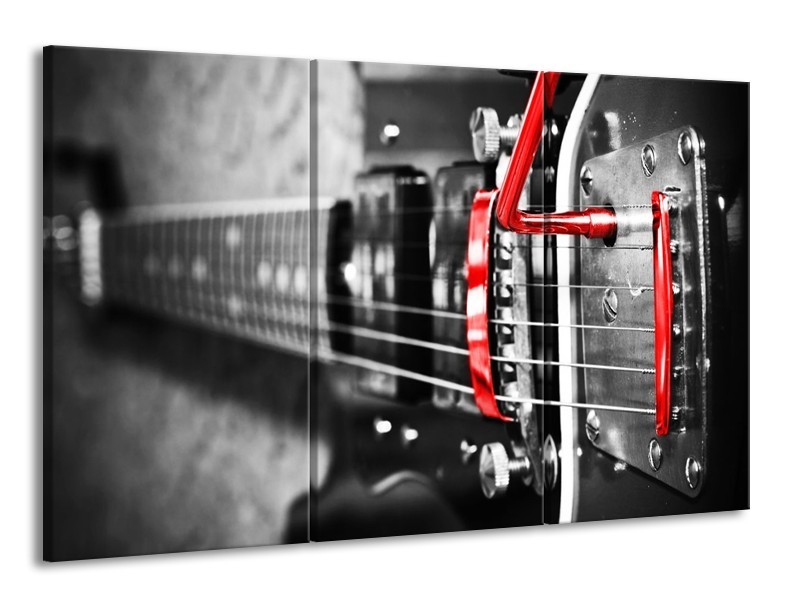 Glas schilderij Gitaar | Zwart, Grijs, Rood | 165x100cm 3Luik