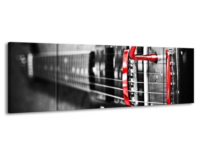 Glas schilderij Gitaar | Zwart, Grijs, Rood | 170x50cm 3Luik