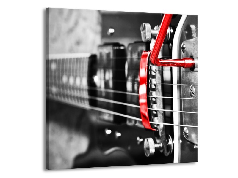 Glas schilderij Gitaar | Zwart, Grijs, Rood | 50x50cm 1Luik