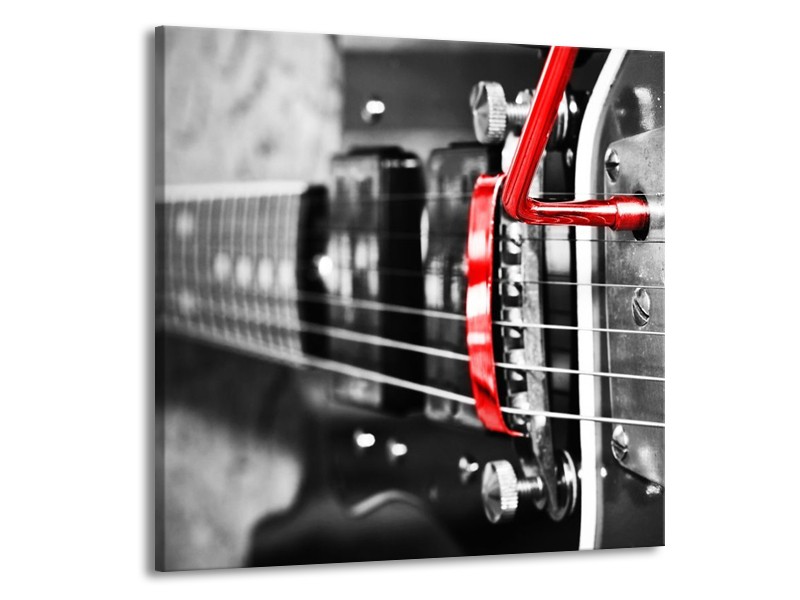 Glas schilderij Gitaar | Zwart, Grijs, Rood | 70x70cm 1Luik