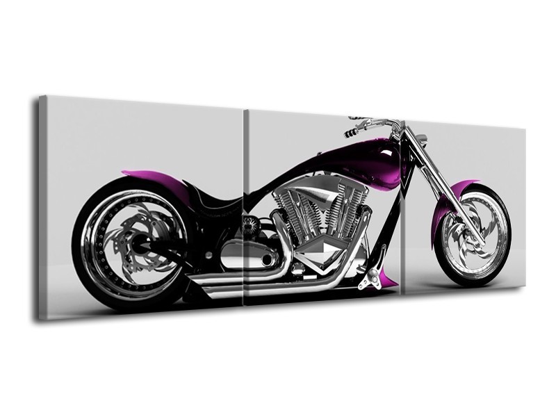 Glas schilderij Motor | Grijs, Zwart, Paars | 120x40cm 3Luik