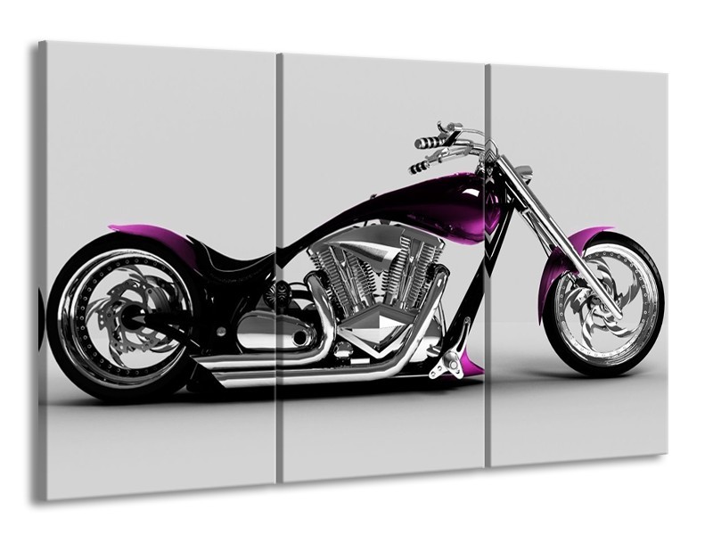 Canvas schilderij Motor | Grijs, Zwart, Paars | 165x100cm 3Luik