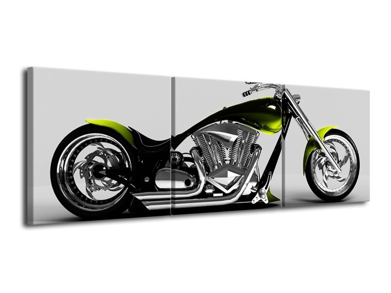 Glas schilderij Motor | Grijs, Zwart, Groen | 120x40cm 3Luik