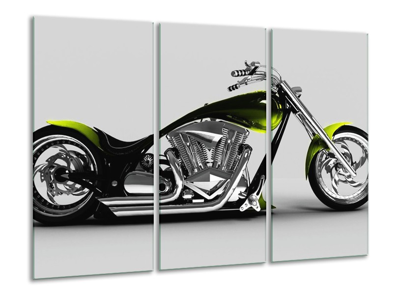 Glas schilderij Motor | Grijs, Zwart, Groen | 120x80cm 3Luik