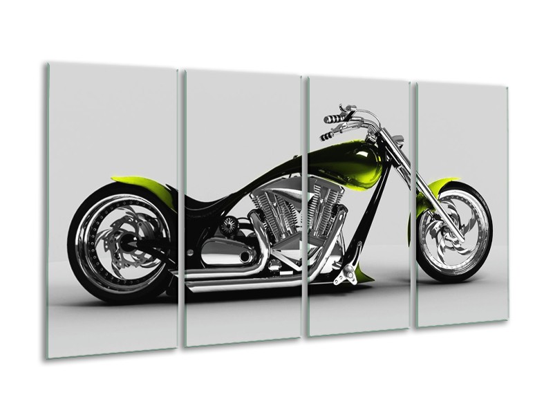 Glas schilderij Motor | Grijs, Zwart, Groen | 160x80cm 4Luik