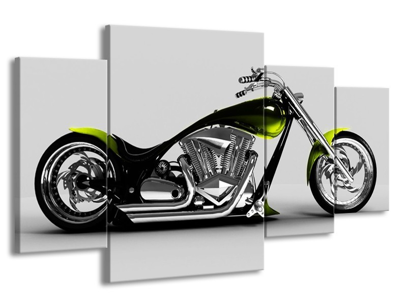 Glas schilderij Motor | Grijs, Zwart, Groen | 160x90cm 4Luik