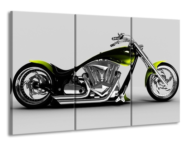 Canvas schilderij Motor | Grijs, Zwart, Groen | 165x100cm 3Luik