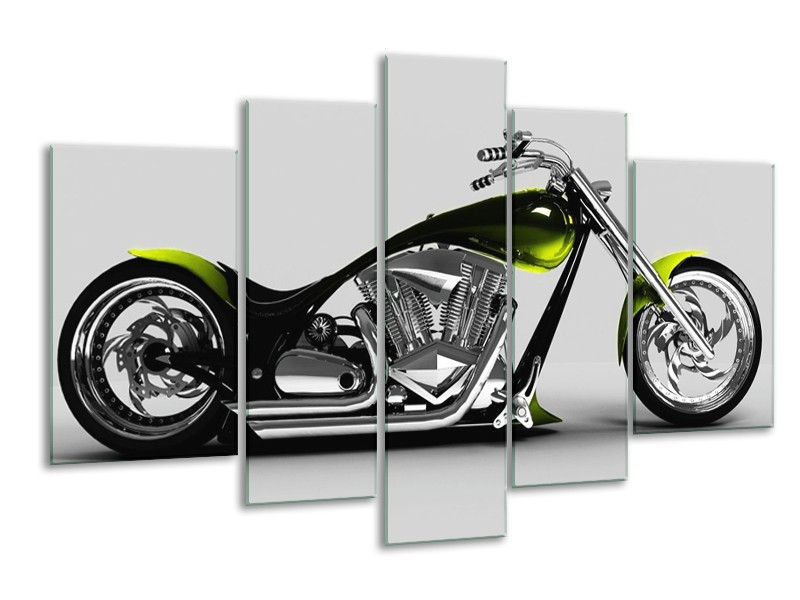 Glas schilderij Motor | Grijs, Zwart, Groen | 170x100cm 5Luik