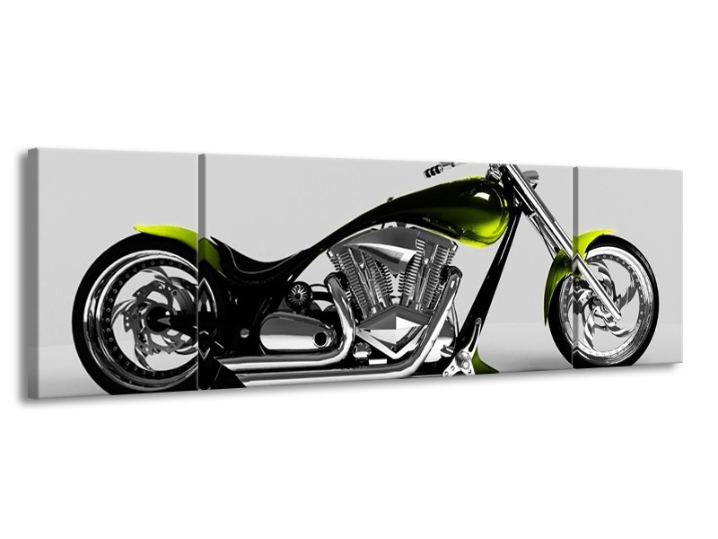 Glas schilderij Motor | Grijs, Zwart, Groen | 170x50cm 3Luik