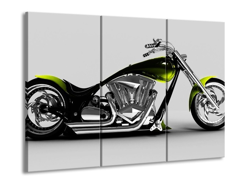 Glas schilderij Motor | Grijs, Zwart, Groen | 90x60cm 3Luik