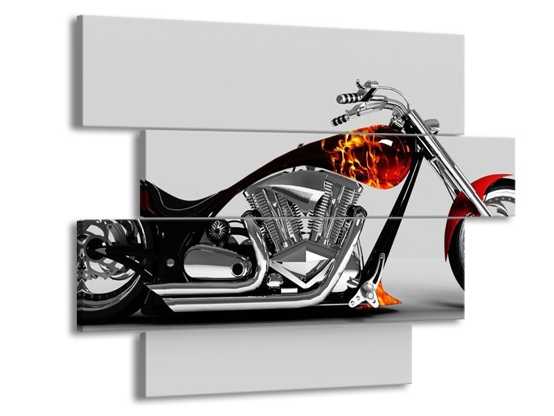 Glas schilderij Motor | Grijs, Zwart, Oranje | 115x85cm 4Luik