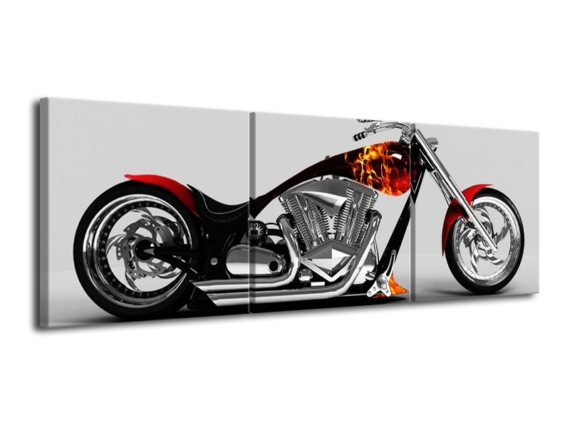 Glas schilderij Motor | Grijs, Zwart, Oranje | 120x40cm 3Luik