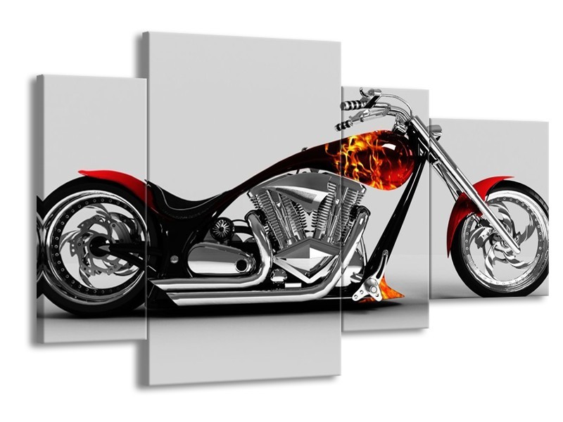 Glas schilderij Motor | Grijs, Zwart, Oranje | 120x75cm 4Luik