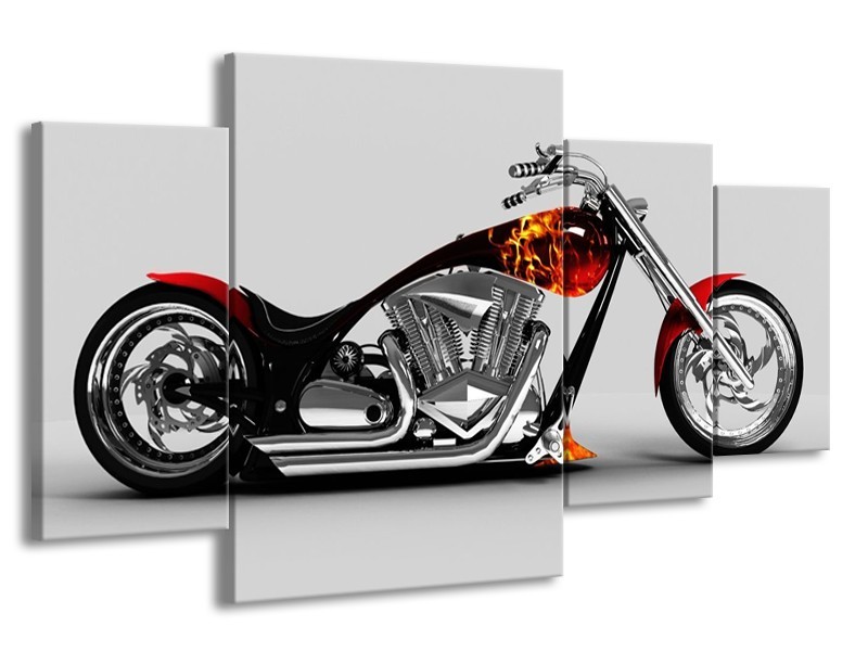 Glas schilderij Motor | Grijs, Zwart, Oranje | 160x90cm 4Luik