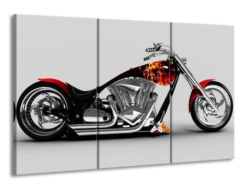 Canvas schilderij Motor | Grijs, Zwart, Oranje | 165x100cm 3Luik