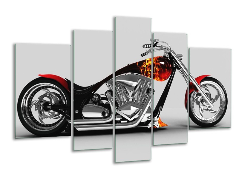 Glas schilderij Motor | Grijs, Zwart, Oranje | 170x100cm 5Luik