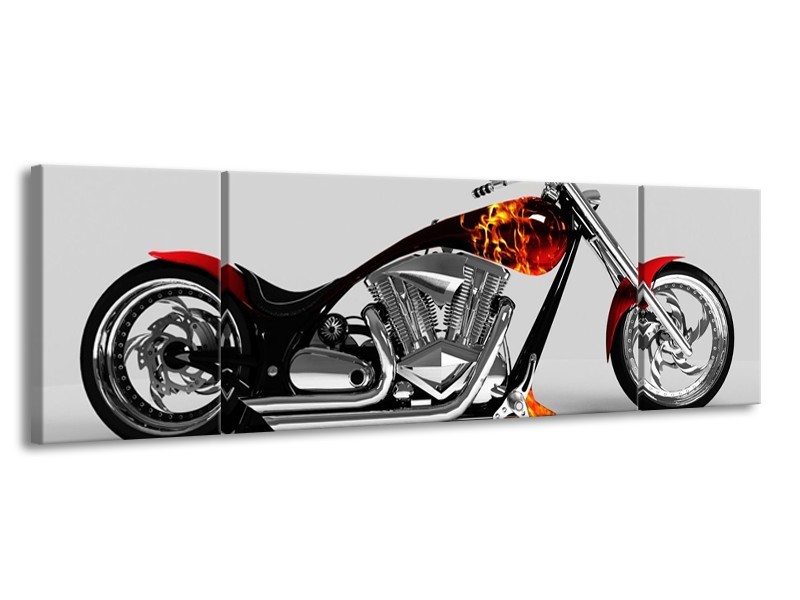 Glas schilderij Motor | Grijs, Zwart, Oranje | 170x50cm 3Luik