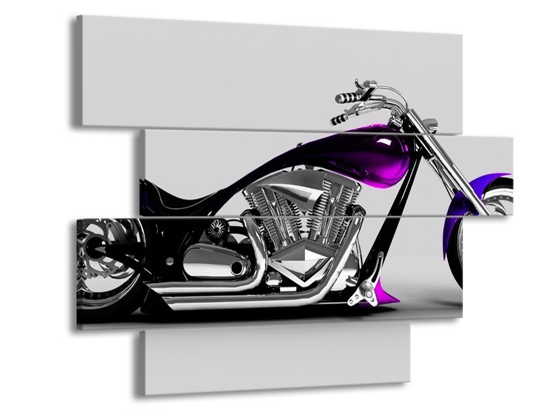 Glas schilderij Motor | Grijs, Zwart, Paars | 115x85cm 4Luik