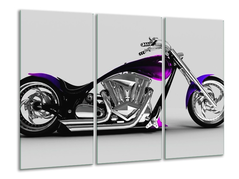 Glas schilderij Motor | Grijs, Zwart, Paars | 120x80cm 3Luik