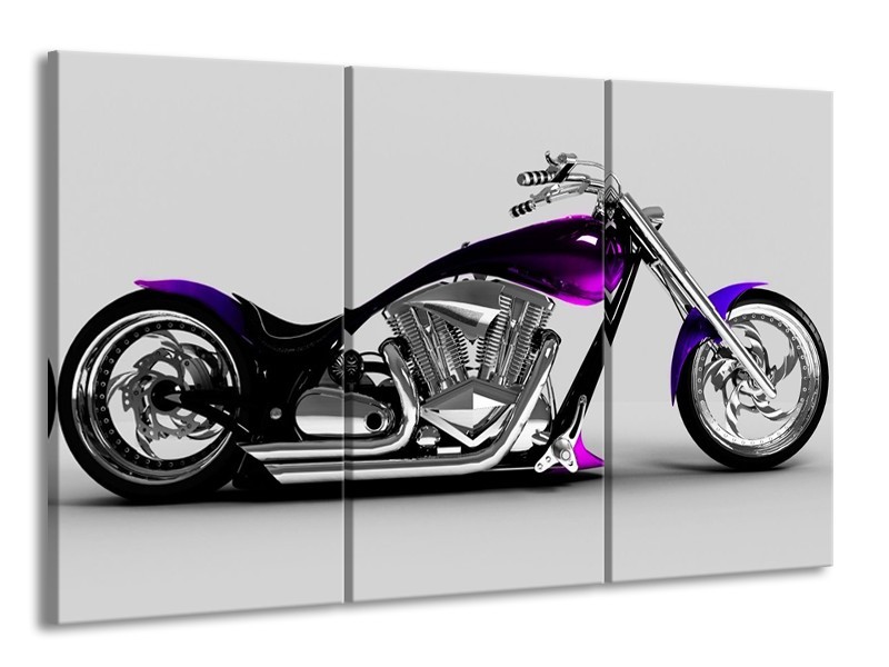Canvas schilderij Motor | Grijs, Zwart, Paars | 165x100cm 3Luik