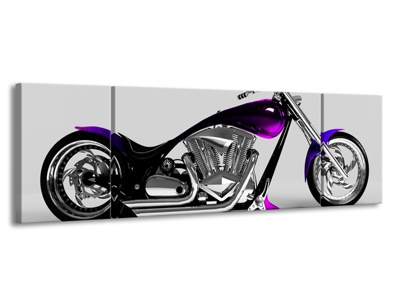 Glas schilderij Motor | Grijs, Zwart, Paars | 170x50cm 3Luik