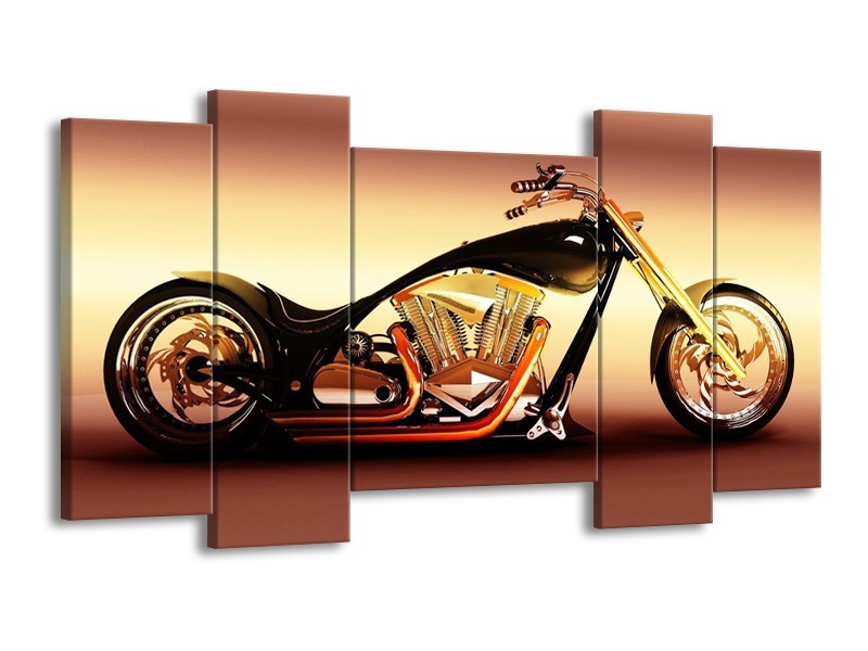 Glas schilderij Motor | Oranje, Bruin, Geel | 120x65cm 5Luik