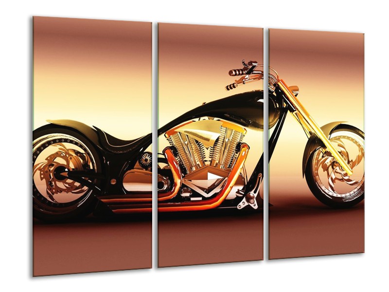 Glas schilderij Motor | Oranje, Bruin, Geel | 120x80cm 3Luik