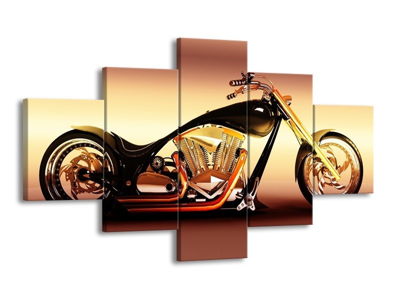 Glas schilderij Motor | Oranje, Bruin, Geel | 125x70cm 5Luik