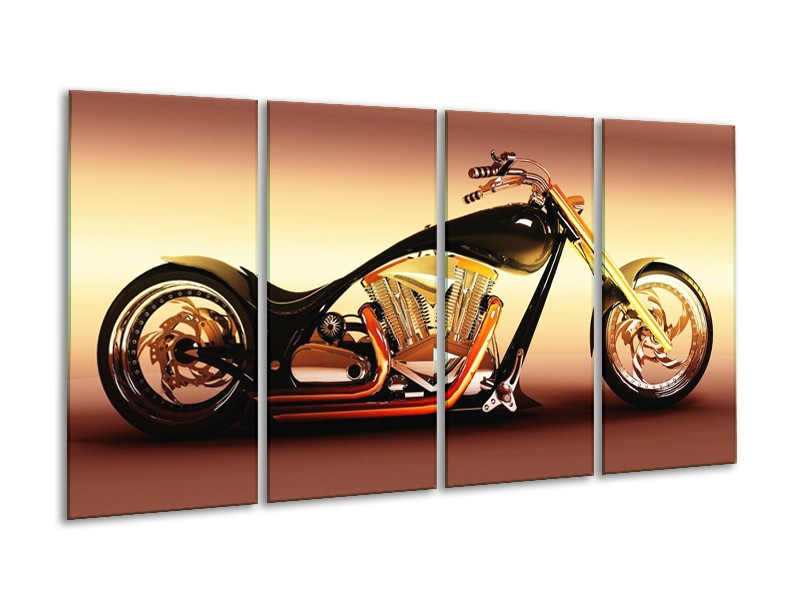 Glas schilderij Motor | Oranje, Bruin, Geel | 160x80cm 4Luik