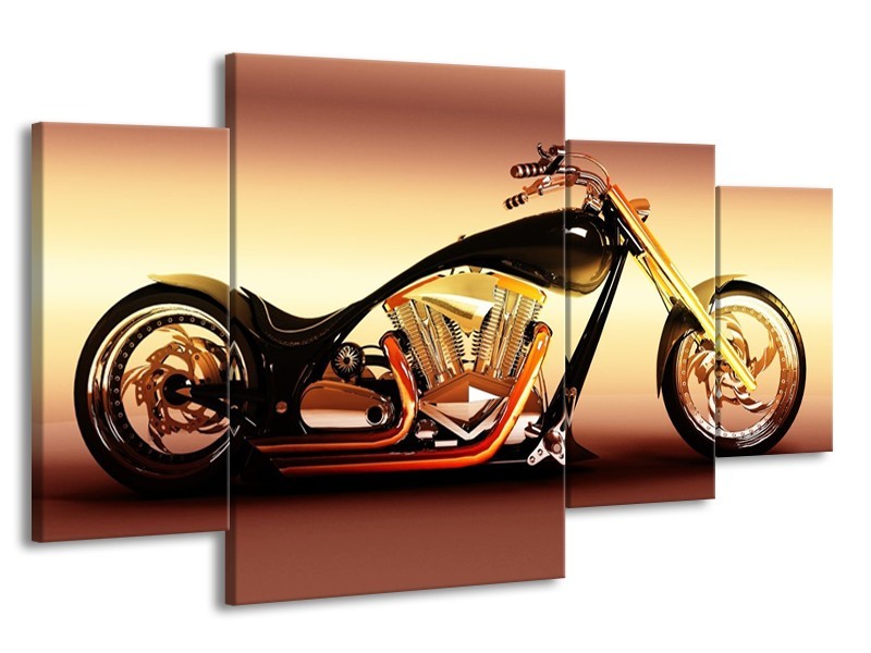 Glas schilderij Motor | Oranje, Bruin, Geel | 160x90cm 4Luik