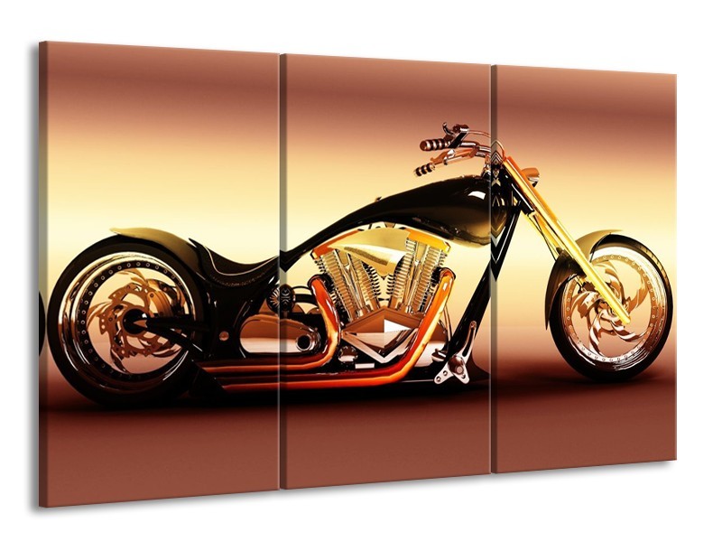 Canvas schilderij Motor | Oranje, Bruin, Geel | 165x100cm 3Luik