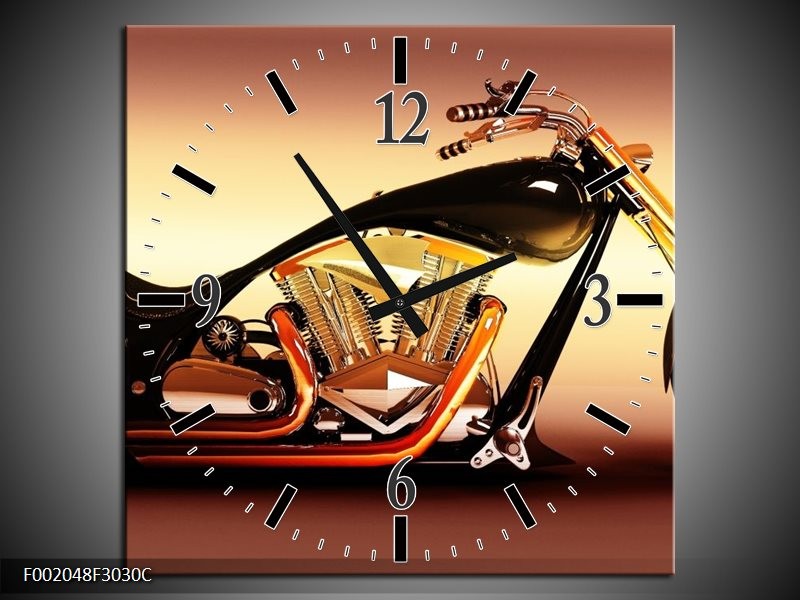 Klok schilderij Motor | Oranje, Bruin, Geel | 30x30cm 1Luik