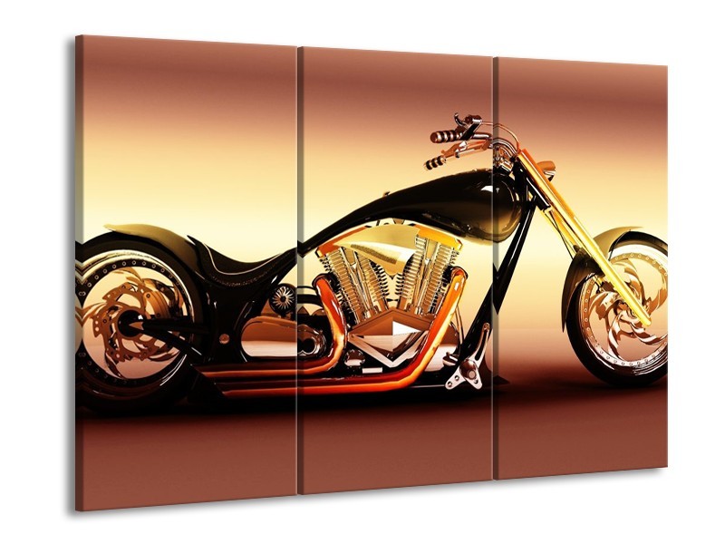 Glas schilderij Motor | Oranje, Bruin, Geel | 90x60cm 3Luik