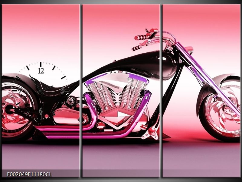Klok schilderij Motor | Paars, Roze, Zwart | 111x80cm 3Luik