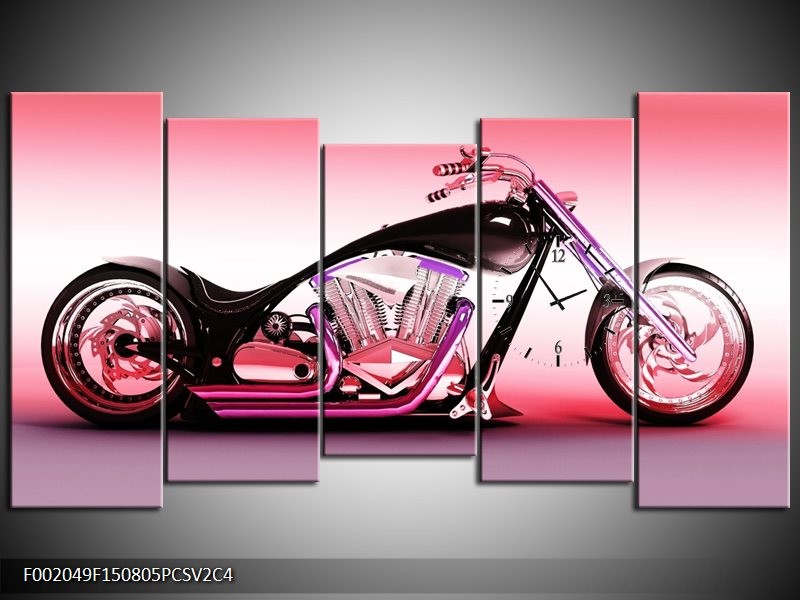 Klok schilderij Motor | Paars, Roze, Zwart | 150x80cm 5Luik